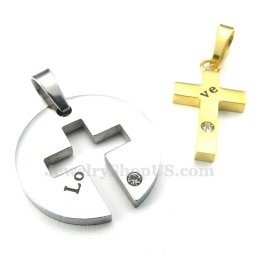Halskette Mit Kreuzanhänger Für Paare Aus Titan Und Gold (Kostenlose Kette) (Ein Paar)