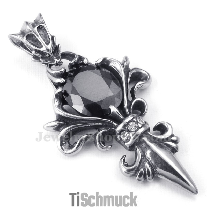 Halskette Mit Titan-Anhänger Und Schwarzem Zirkonia (Kostenlose Kette)