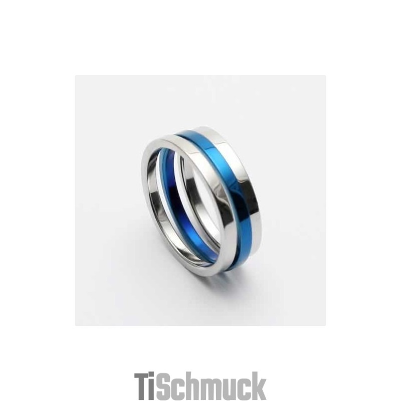 6 Mm Blau-Silberfarbener Titanring Für Herren 6 Mm Blau-Silberfarbener Titanring Für Herren
