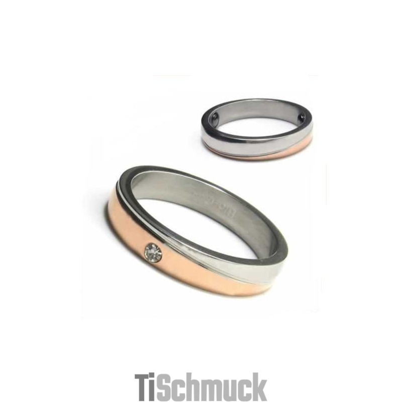 4 Mm Großer Court-Band-Ring Aus Titan Mit Diamanten Und Goldeinlage 4 Mm Großer Court-Band-Ring Aus Titan Mit Diamanten Und Goldeinlage