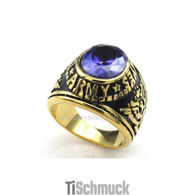 Goldener Titanring Mit Blauem Zirkon