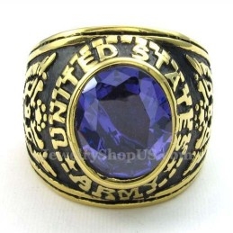 Goldener Titanring Mit Blauem Zirkon