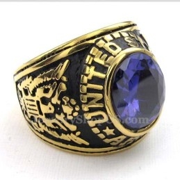 Goldener Titanring Mit Blauem Zirkon