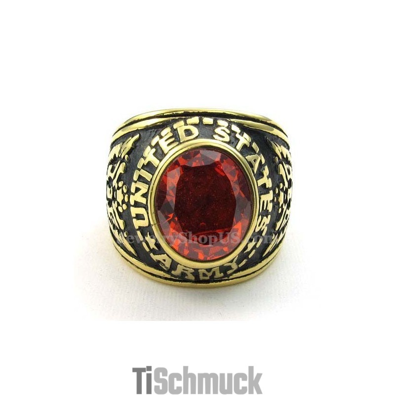 Goldener Titanring Mit Rotem Zirkon Goldener Titanring Mit Rotem Zirkon