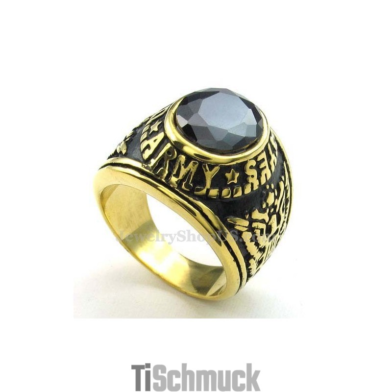 Goldener Titanring Mit Schwarzem Zirkon Goldener Titanring Mit Schwarzem Zirkon