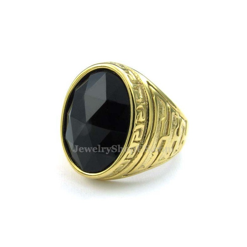 Herrenring Aus Goldenem Titan Mit Schwarzem Zirkon