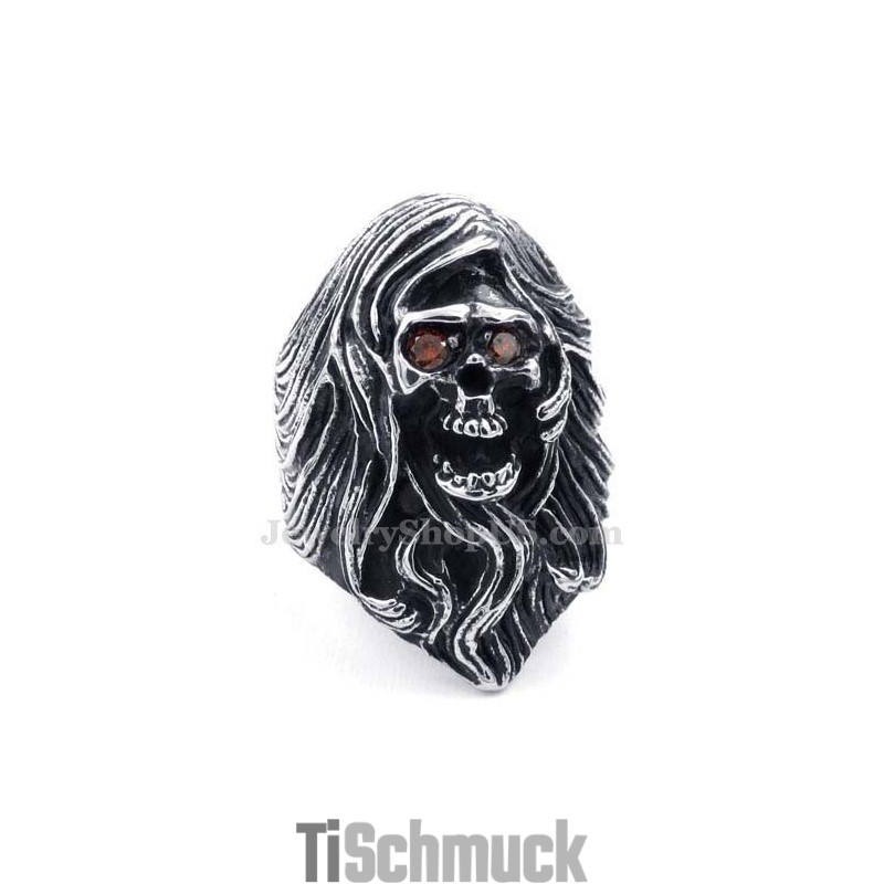 Titan-Totenkopfring Mit Roten Zirkonaugen Titan-Totenkopfring Mit Roten Zirkonaugen