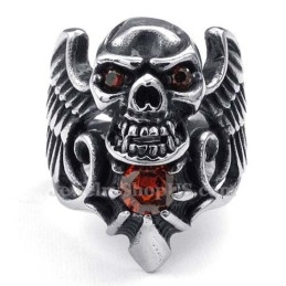 Titan-Totenkopfflügelring Mit Rotem Zirkon