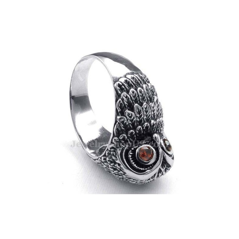 Titan-Eulenring Mit Roten Zirkonaugen