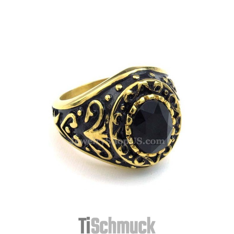 Goldener Titanring Mit Schwarzem Zirkon Goldener Titanring Mit Schwarzem Zirkon