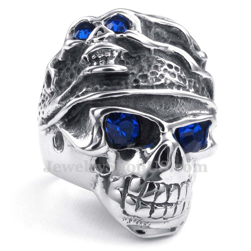 Titan-Totenkopfring Mit Blauem Zirkon