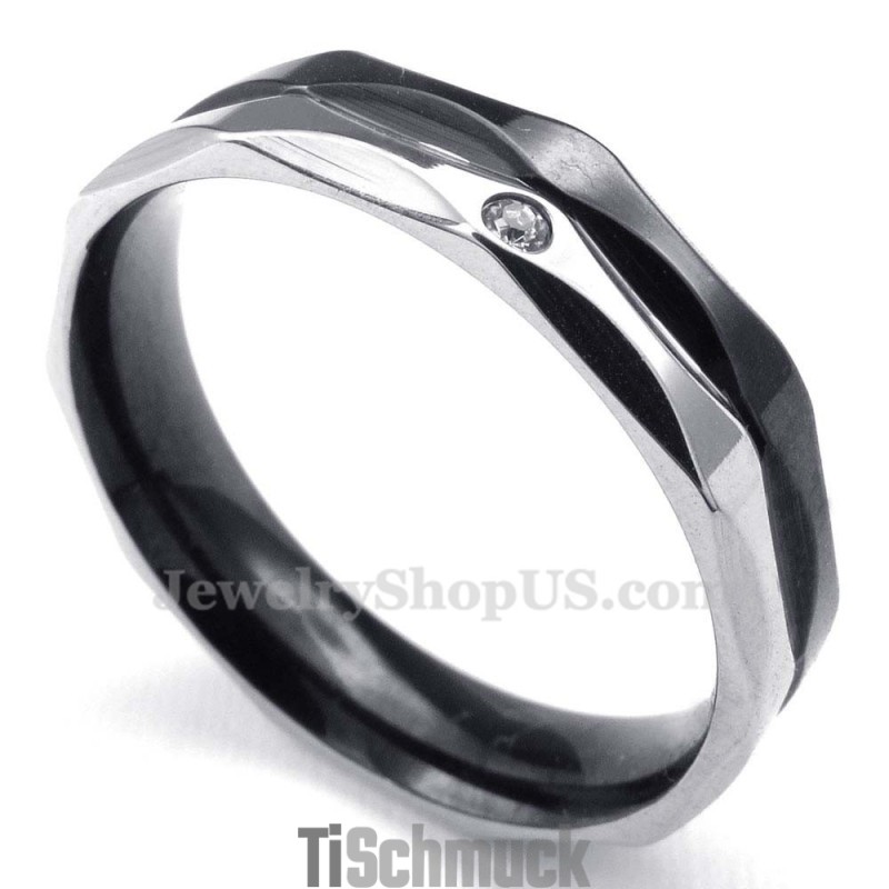 Schwarzer Titan-Paarring Mit Weißem Zirkon