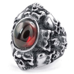Titan-Totenkopfring Mit Rotem Zirkon