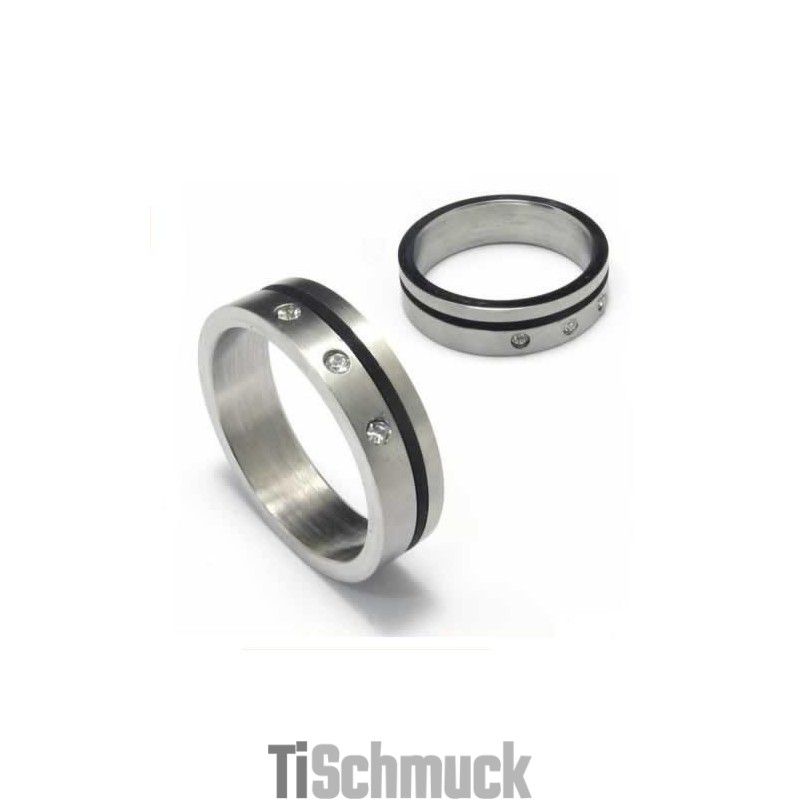 Diamantbesetzter 5-Mm-Bandring Aus Titan Und Schwarzem Emaille