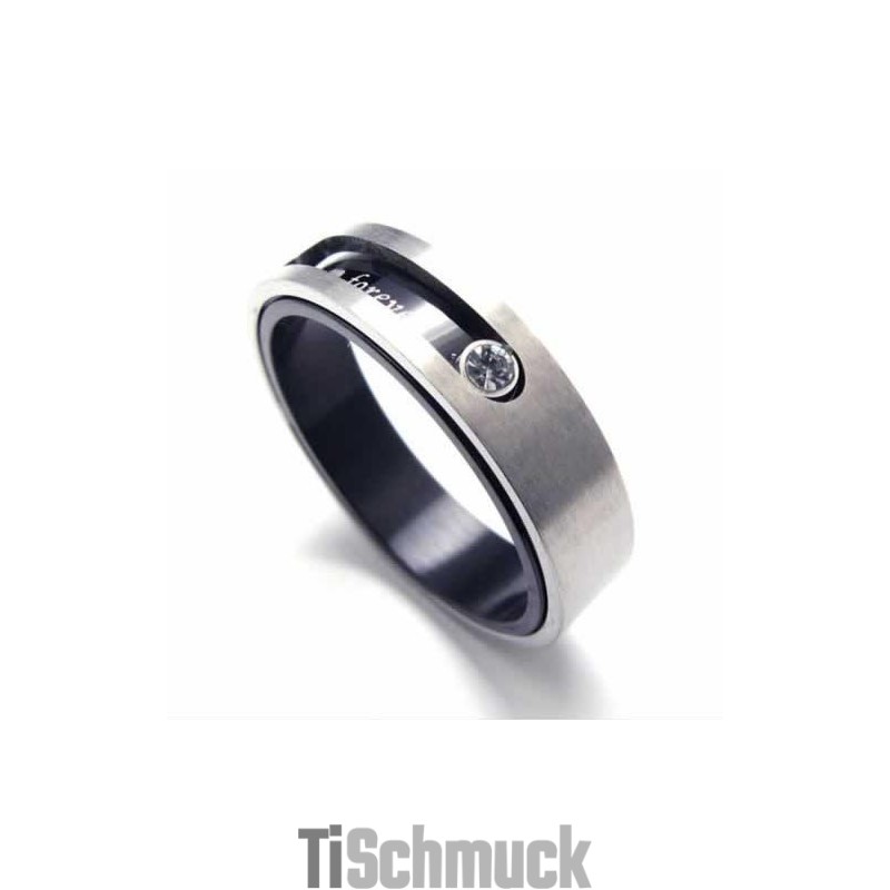 5 Mm Court-Band-Ring Aus Titan Mit Diamanteneinlage 5 Mm Court-Band-Ring Aus Titan Mit Diamanteneinlage