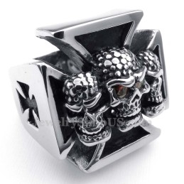 Titan-Kreuz-Totenkopfring Mit Roten Zirkonaugen