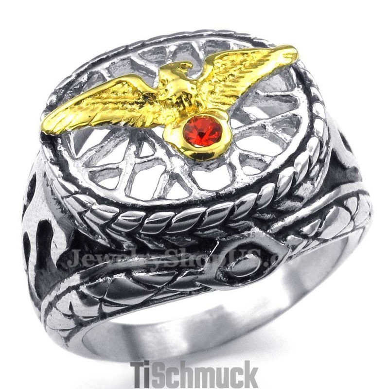 Titan-Gold-Adlerring Mit Rotem Zirkon Titan-Gold-Adlerring Mit Rotem Zirkon