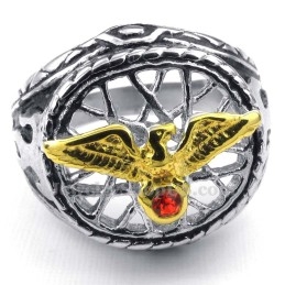 Titan-Gold-Adlerring Mit Rotem Zirkon