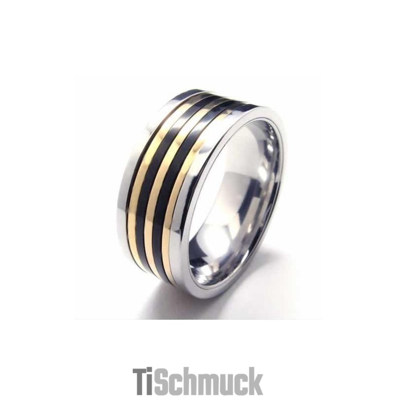 9 Mm Großer Court-Band-Ring Aus Titan Und Gold Mit Intarsien