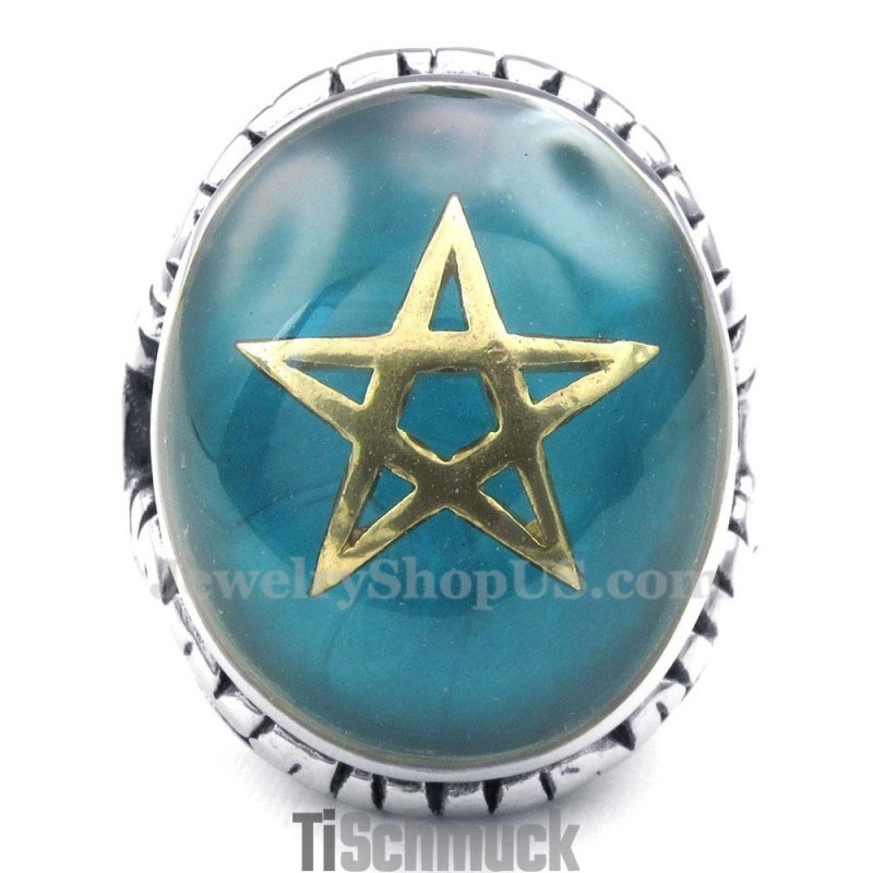 Goldring Mit Fünfzackigem Stern Und Blauem Titan Goldring Mit Fünfzackigem Stern Und Blauem Titan