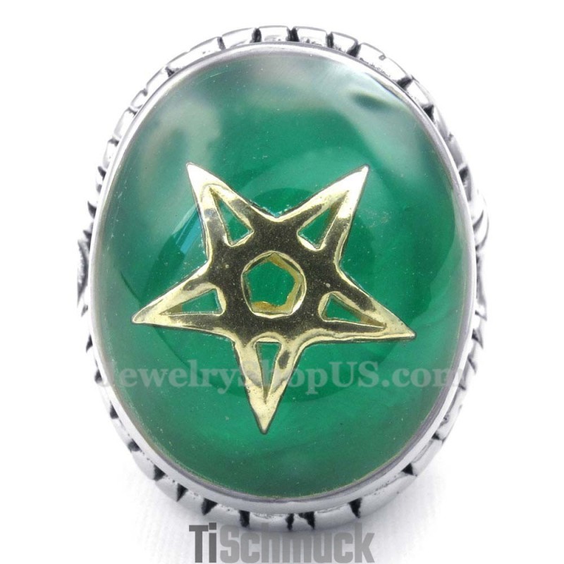 Goldring Mit Fünfzackigem Stern Und Grünem Titan Goldring Mit Fünfzackigem Stern Und Grünem Titan