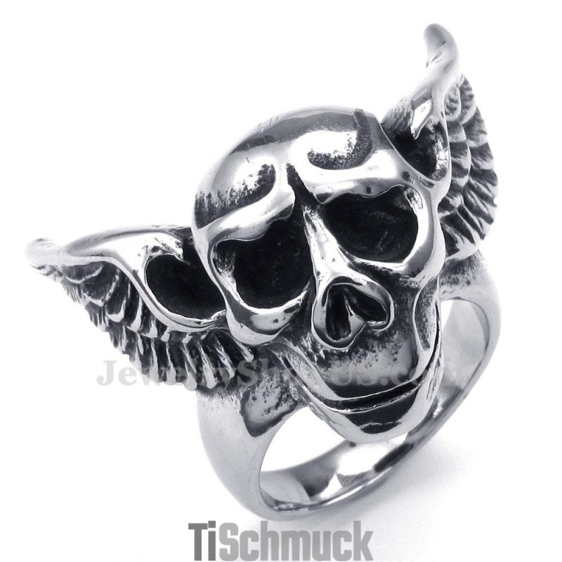 Titan-Totenkopfring Mit Flügeln Titan-Totenkopfring Mit Flügeln