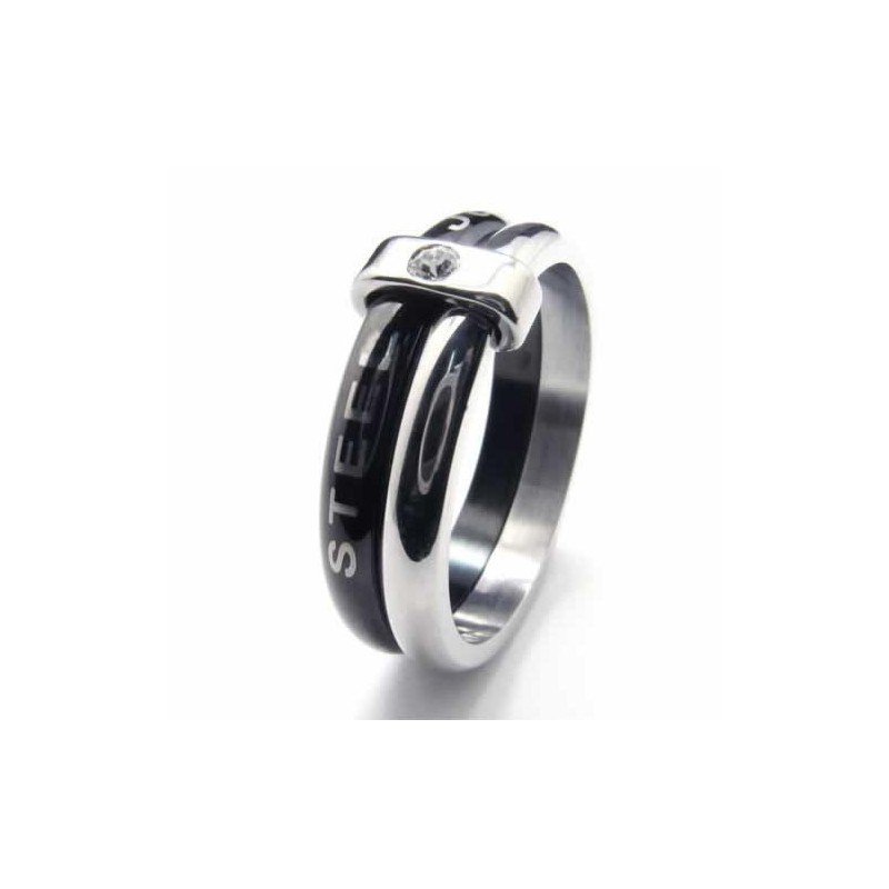 Court-Band-Ring Aus Titan Mit Zwei Kreisen Und 8 Mm Diamantbesatz