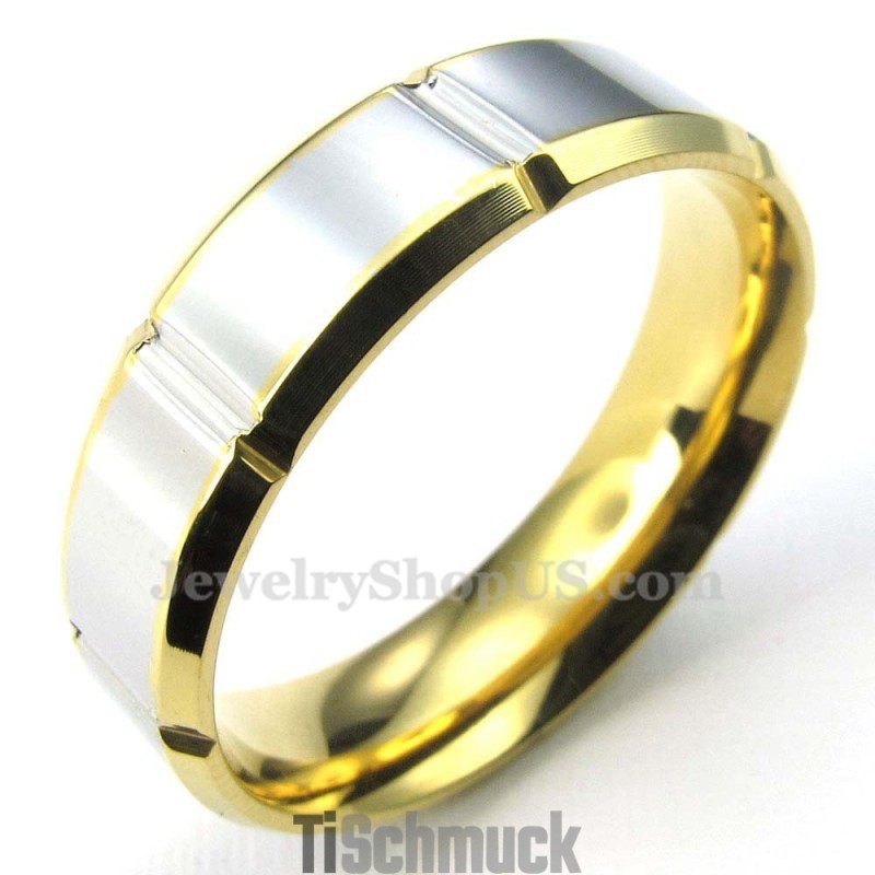 Modischer Silber-Gold-Titan-Ring (Herren)