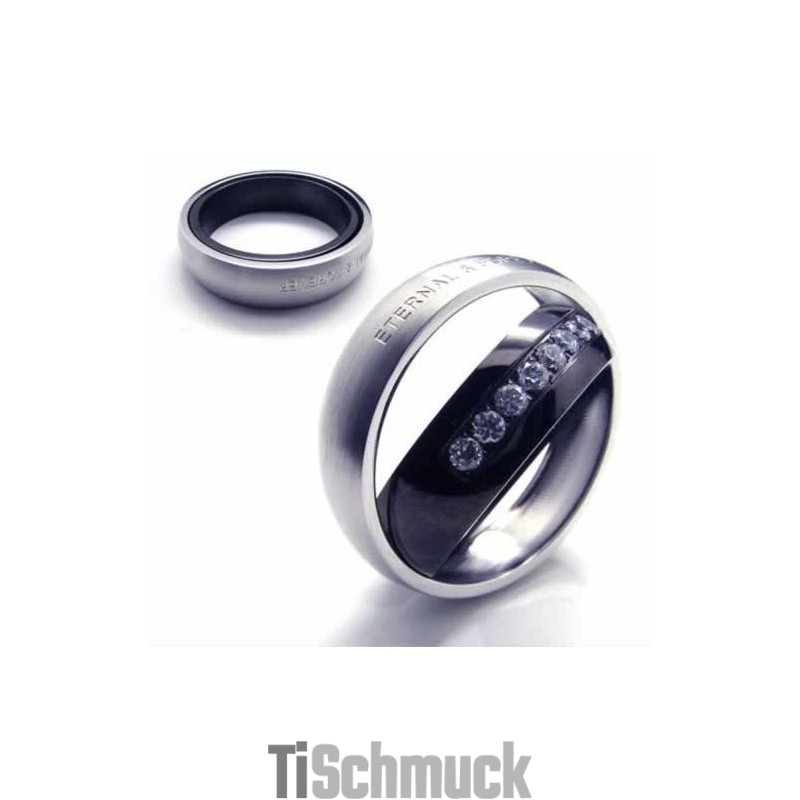 Eternal & Forever – 6 Mm Großer Court-Band-Ring Aus Titan Mit Diamanteneinlage Eternal & Forever – 6 Mm Großer Court-Band-Ring Aus Titan Mit Diamanteneinlage