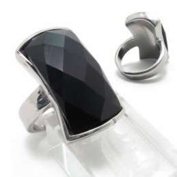 Court-Band-Ring Aus Schwarzem Achat, 13 Mm, Mit Titan-Intarsien