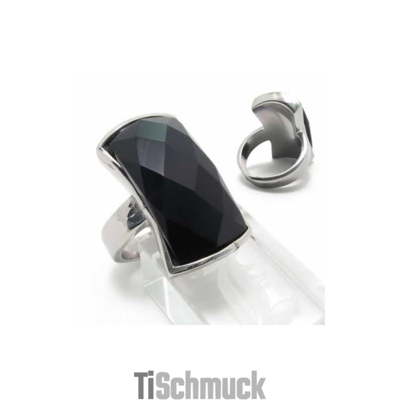 Court-Band-Ring Aus Schwarzem Achat, 13 Mm, Mit Titan-Intarsien