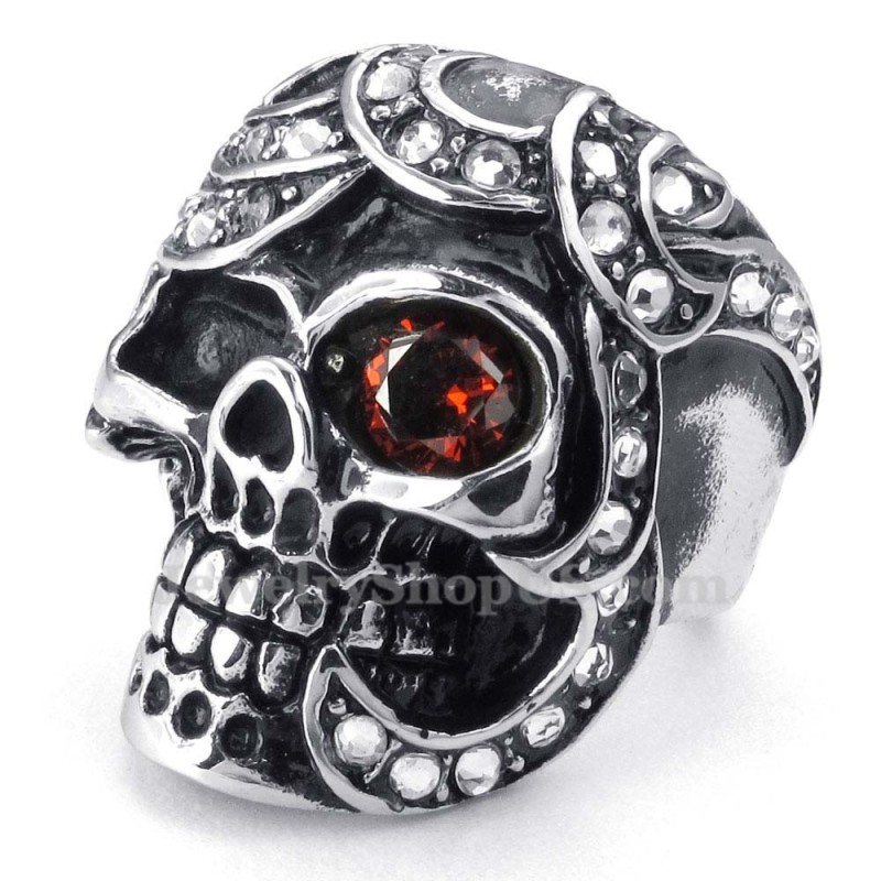 Totenkopfring Aus Titan Mit Rotem Zirkon Totenkopfring Aus Titan Mit Rotem Zirkon
