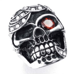 Totenkopfring Aus Titan Mit Rotem Zirkon