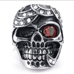 Totenkopfring Aus Titan Mit Rotem Zirkon