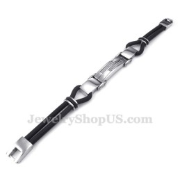 Silber-Schwarze Titan-Armreifen Mit Drahtleder