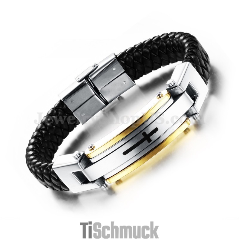 Herren Kreuz Titan Lederarmband C916