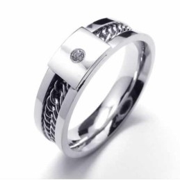 6 Mm Court-Band-Ring Aus Titan Mit Diamanteneinlage