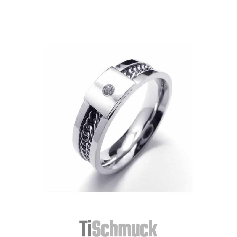 6 Mm Court-Band-Ring Aus Titan Mit Diamanteneinlage 6 Mm Court-Band-Ring Aus Titan Mit Diamanteneinlage