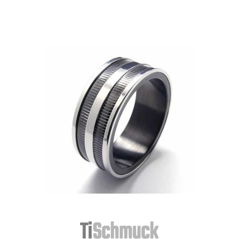 Zwei Geriffelter 8-Mm-Ring Aus Schwarzem Titan Zwei Geriffelter 8-Mm-Ring Aus Schwarzem Titan