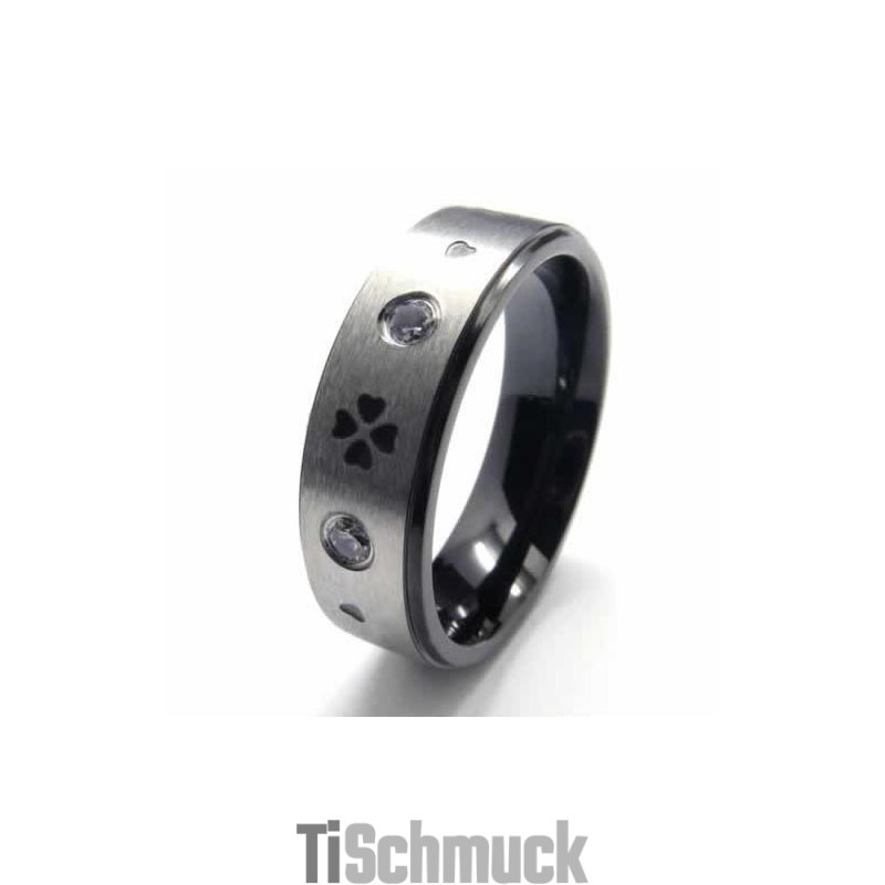 Vierblättriger Kleeblatt-Ring Mit Diamanten, 6 Mm, Titan-Einlage