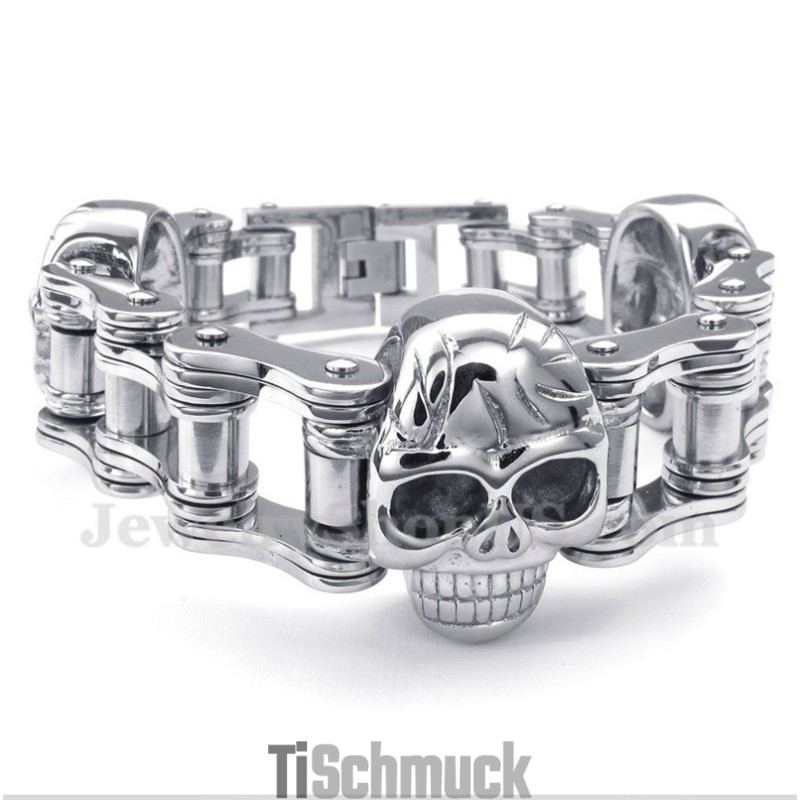 Herren-Titan-Fahrradketten-Totenkopfarmband
