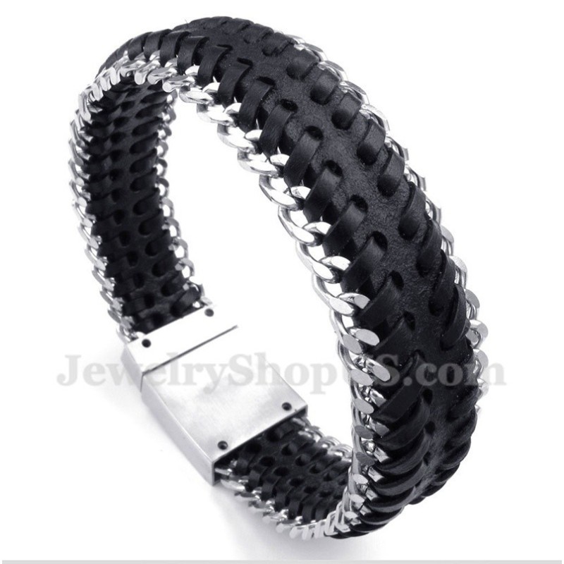 Herrenarmband Aus Titan Und Schwarzem Leder