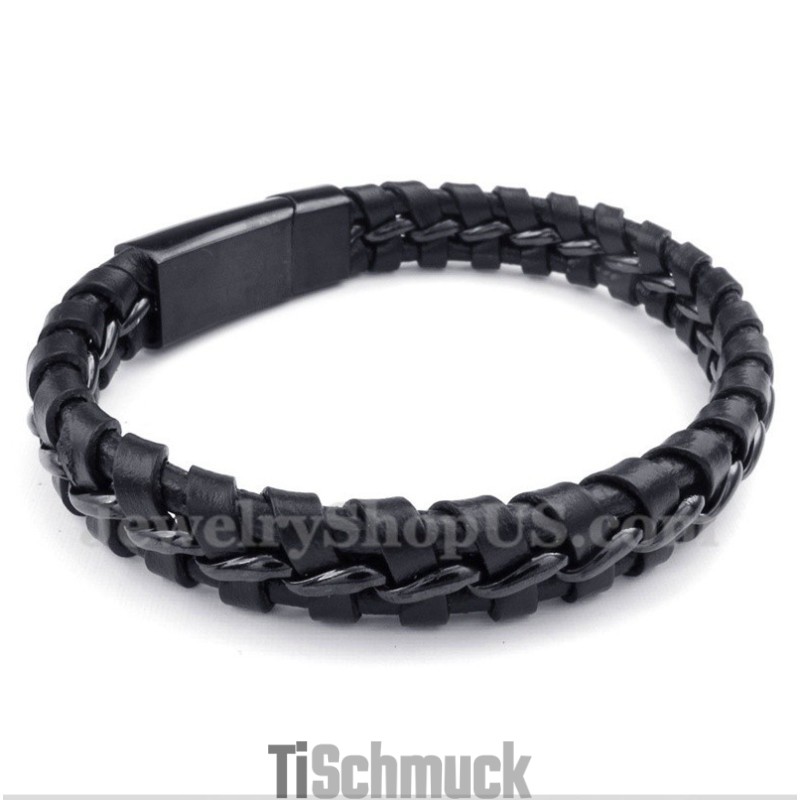 Herrenarmband Aus Titan Und Schwarzem Leder