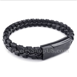 Herrenarmband Aus Titan Und Schwarzem Leder
