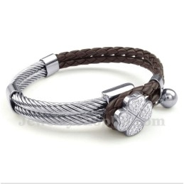 Herren-Lederarmband Aus Titan Mit Kleeblatt-Motiv