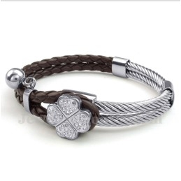 Herren-Lederarmband Aus Titan Mit Kleeblatt-Motiv