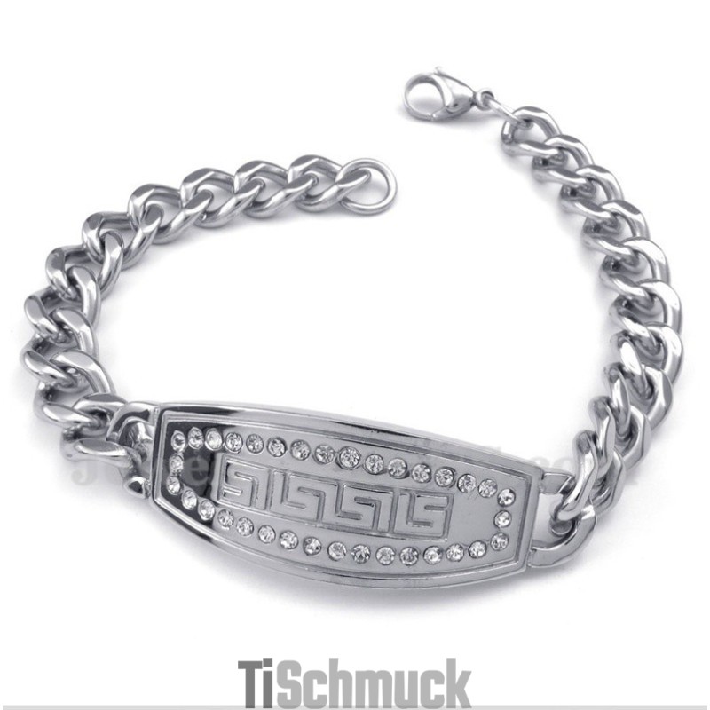 Herrenarmband Aus Titan Mit Griechischem Mäandermuster Und Diamanten Herrenarmband Aus Titan Mit Griechischem Mäandermuster Und Diamanten