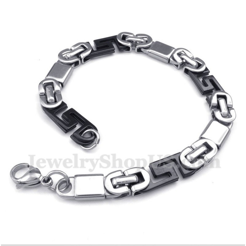 Herrenarmband Aus Titan Mit Griechischem Mäandermuster, Schwarz