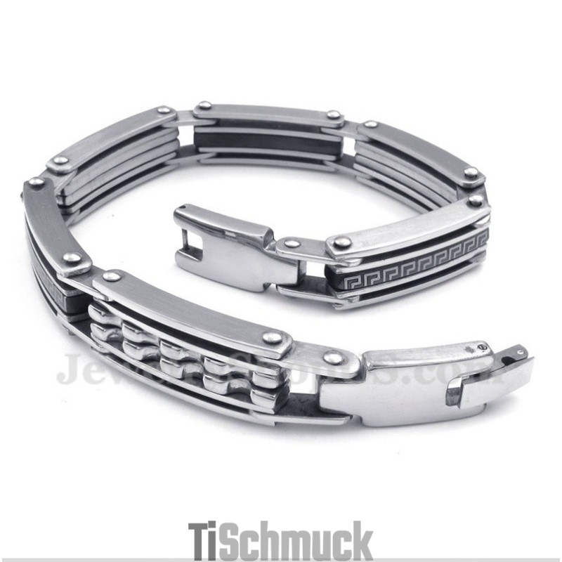 Herrenarmband Aus Titan Mit Griechischem Mäandermuster, Schwarz Herrenarmband Aus Titan Mit Griechischem Mäandermuster, Schwarz