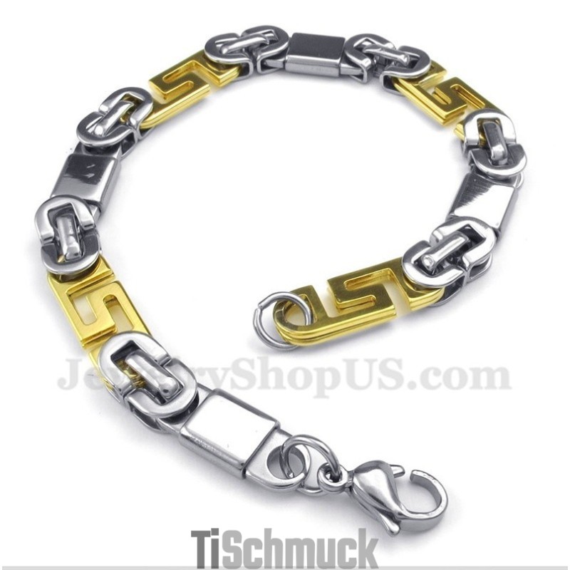 Herrenarmband Aus Titan Und Gold Mit Griechischem Mäandermuster